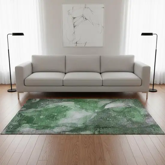 Emerald Ivory And Gray Abstract Washable Area Rug With UV Protection Photo 1