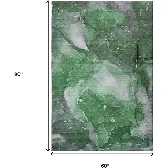 Emerald Ivory And Gray Abstract Washable Area Rug With UV Protection Photo 3