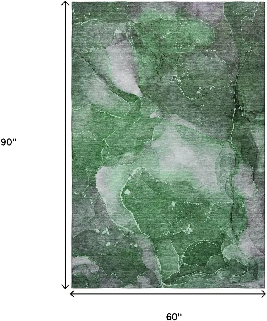 Emerald Ivory And Gray Abstract Washable Area Rug With UV Protection Photo 3