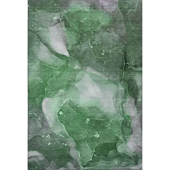 Emerald Ivory And Gray Abstract Washable Area Rug With UV Protection Photo 1