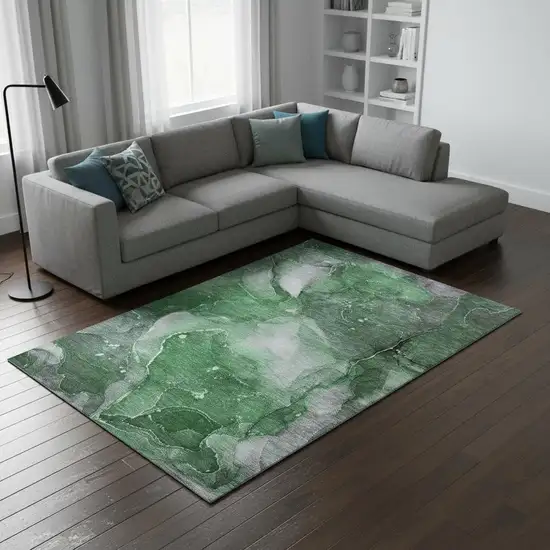 Emerald Ivory And Gray Abstract Washable Area Rug With UV Protection Photo 1