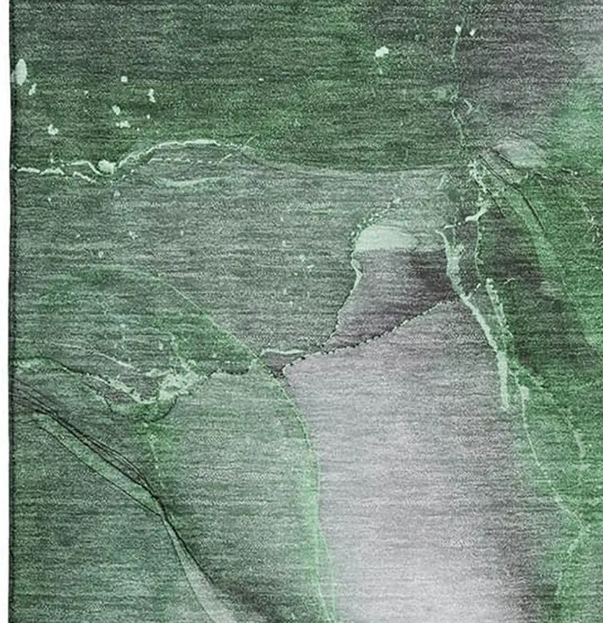 Emerald Ivory And Gray Abstract Washable Area Rug With UV Protection Photo 4