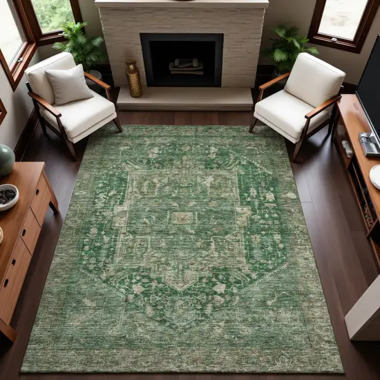 Emerald Ivory And Taupe Oriental Washable Area Rug With UV Protection Photo 4