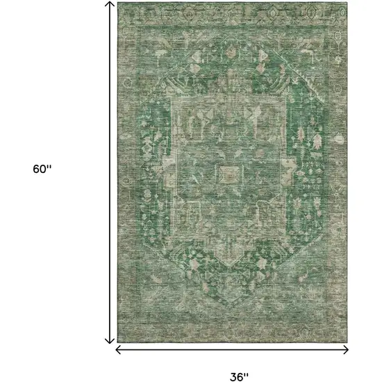 Emerald Ivory And Taupe Oriental Washable Area Rug With UV Protection Photo 3