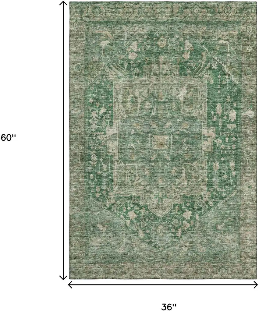 Emerald Ivory And Taupe Oriental Washable Area Rug With UV Protection Photo 3