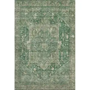 Photo of Emerald Ivory And Taupe Oriental Washable Area Rug With UV Protection
