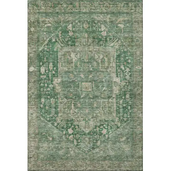 Emerald Ivory And Taupe Oriental Washable Area Rug With UV Protection Photo 3
