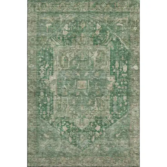 Emerald Ivory And Taupe Oriental Washable Area Rug With UV Protection Photo 1