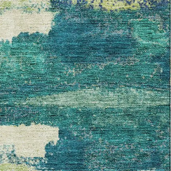 Emerald Ivory And Teal Abstract Washable Area Rug With UV Protection Photo 3