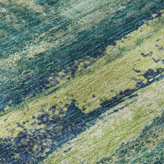 Emerald Ivory And Teal Abstract Washable Area Rug With UV Protection Photo 9
