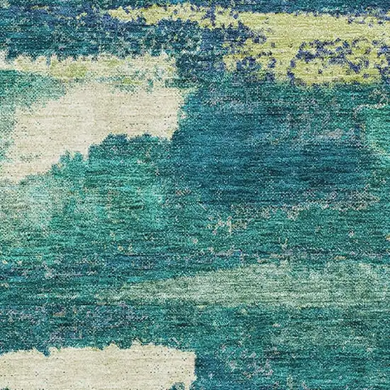 Emerald Ivory And Teal Abstract Washable Area Rug With UV Protection Photo 2