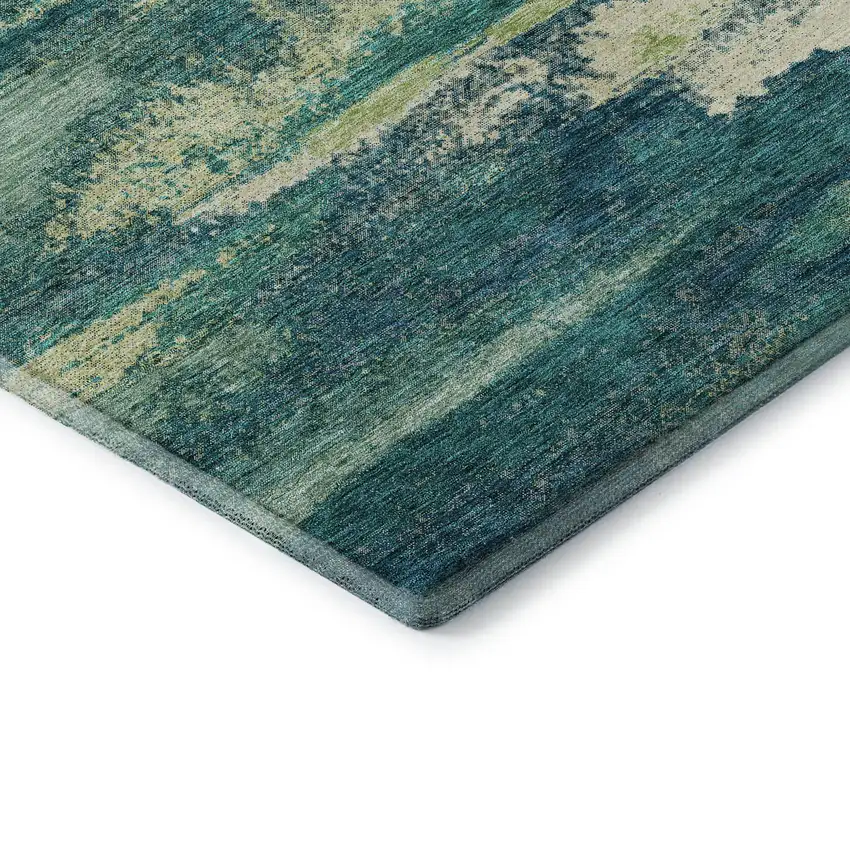 Emerald Ivory And Teal Abstract Washable Area Rug With UV Protection Photo 6