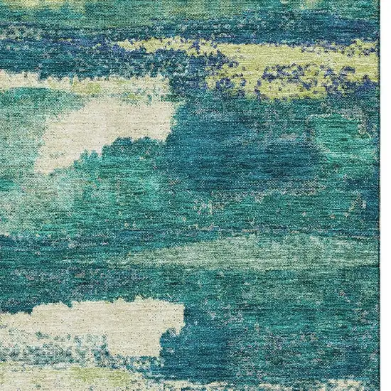 Emerald Ivory And Teal Abstract Washable Area Rug With UV Protection Photo 3