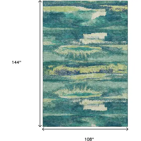 Emerald Ivory And Teal Abstract Washable Area Rug With UV Protection Photo 3
