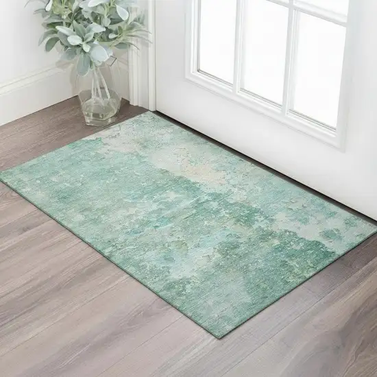 Emerald Pale Aqua And Ivory Abstract Washable Area Rug With UV Protection Photo 2