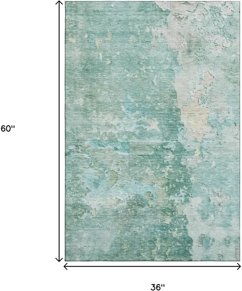 Emerald Pale Aqua And Ivory Abstract Washable Area Rug With UV Protection Photo 3