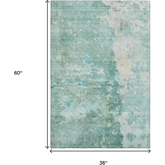 Emerald Pale Aqua And Ivory Abstract Washable Area Rug With UV Protection Photo 3