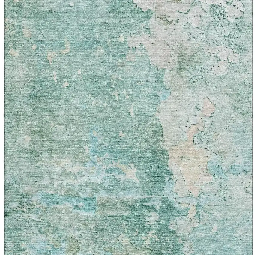 Emerald Pale Aqua And Ivory Abstract Washable Area Rug With UV Protection Photo 3