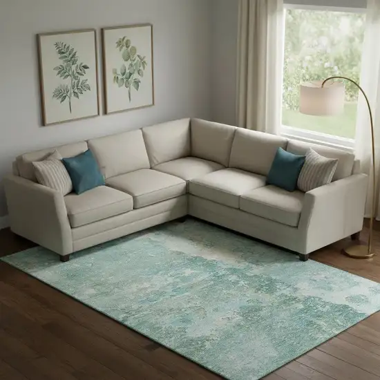 Emerald Pale Aqua And Ivory Abstract Washable Area Rug With UV Protection Photo 2