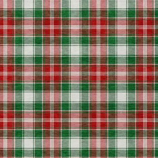 Emerald Red And White Plaid Washable Indoor Outdoor Area Rug Photo 3