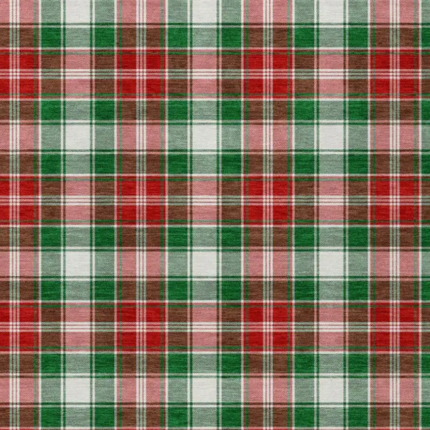 Emerald Red And White Plaid Washable Indoor Outdoor Area Rug Photo 3