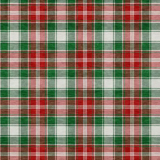 Emerald Red And White Plaid Washable Indoor Outdoor Area Rug Photo 6