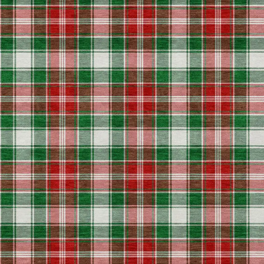 Emerald Red And White Plaid Washable Indoor Outdoor Area Rug Photo 6