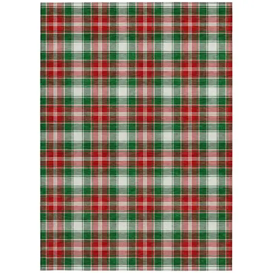 Emerald Red And White Plaid Washable Indoor Outdoor Area Rug Photo 4