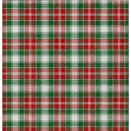Emerald Red And White Plaid Washable Indoor Outdoor Area Rug Photo 7