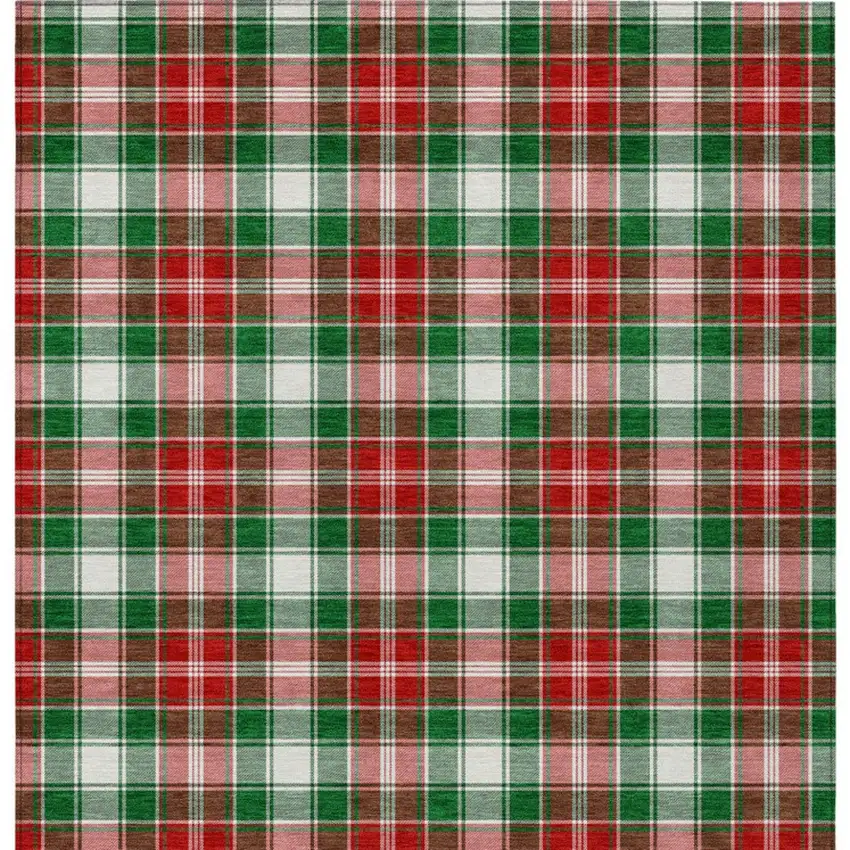 Emerald Red And White Plaid Washable Indoor Outdoor Area Rug Photo 7