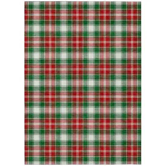 Emerald Red And White Plaid Washable Indoor Outdoor Area Rug Photo 1
