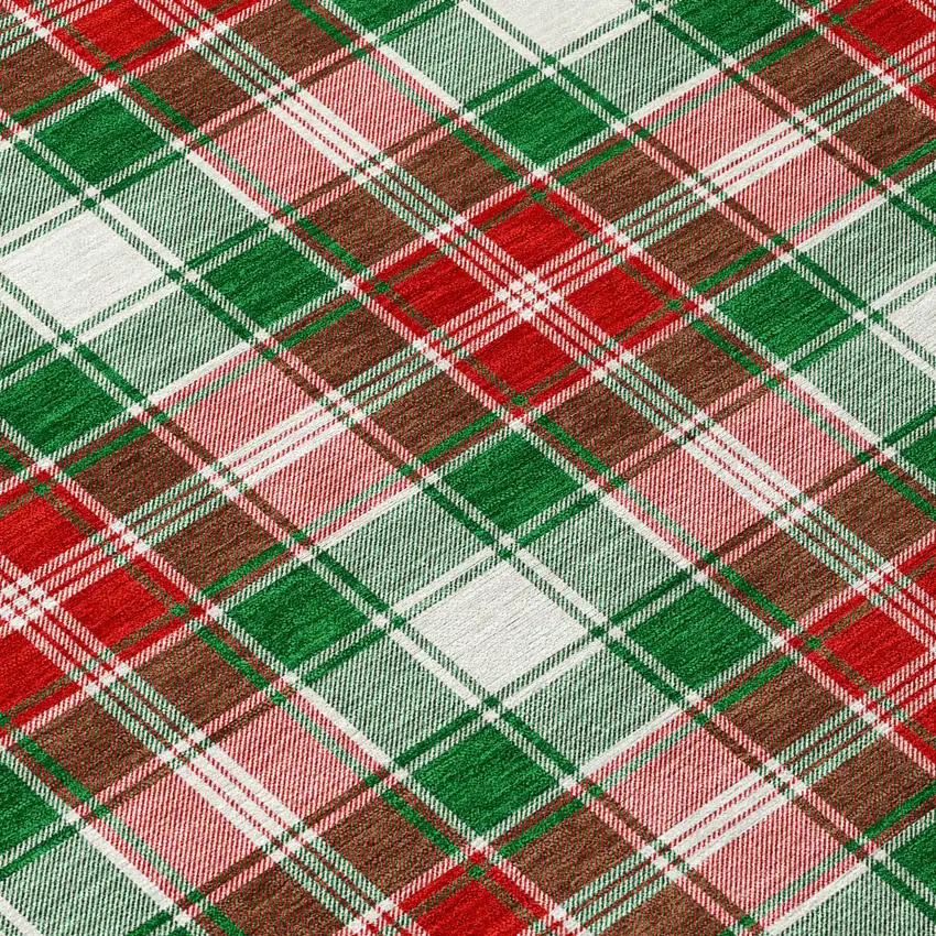 Emerald Red And White Plaid Washable Indoor Outdoor Area Rug Photo 9