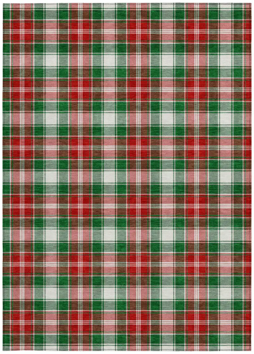 Emerald Red And White Plaid Washable Indoor Outdoor Area Rug Photo 3