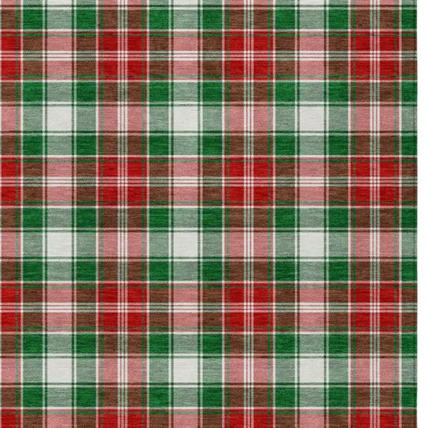 Emerald Red And White Plaid Washable Indoor Outdoor Area Rug Photo 4