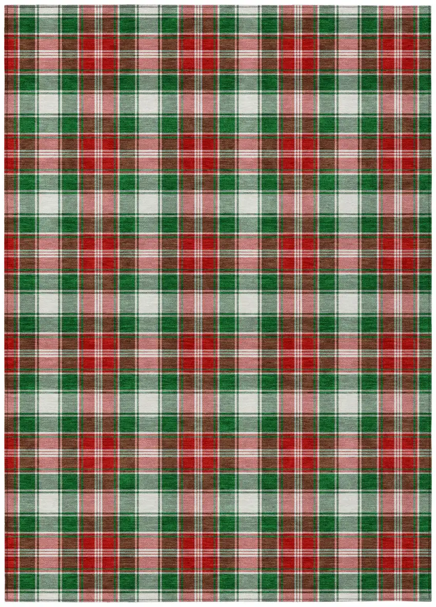 Emerald Red And White Plaid Washable Indoor Outdoor Area Rug Photo 1