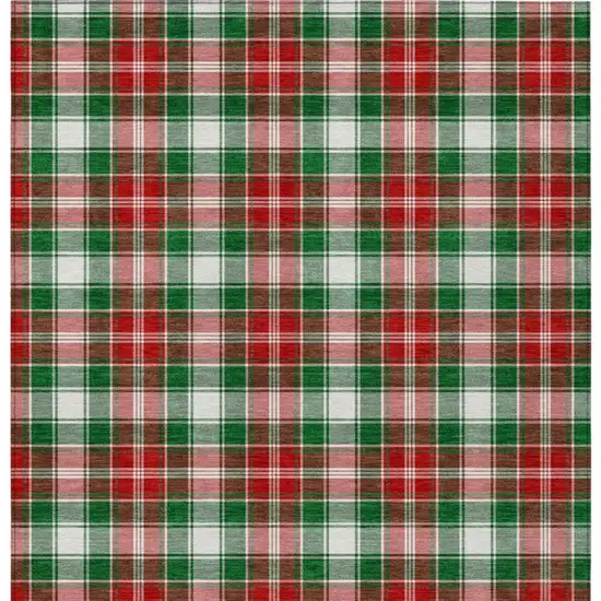 Emerald Red And White Plaid Washable Indoor Outdoor Area Rug Photo 4
