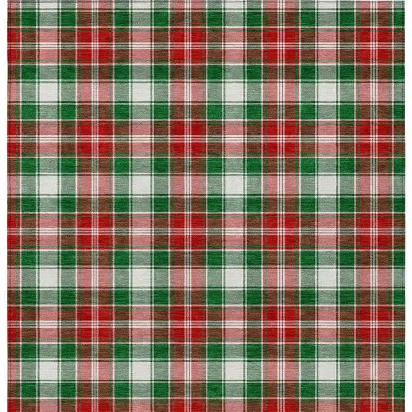 Emerald Red And White Plaid Washable Indoor Outdoor Area Rug Photo 4