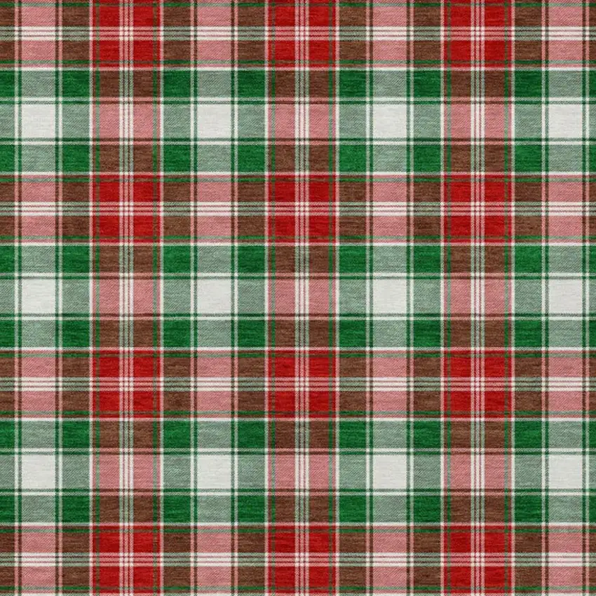 Emerald Red And White Plaid Washable Indoor Outdoor Area Rug Photo 3