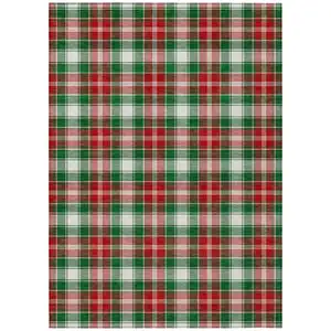 Photo of Emerald Red And White Plaid Washable Indoor Outdoor Area Rug