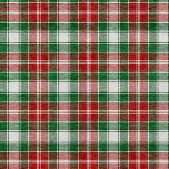 Emerald Red And White Plaid Washable Indoor Outdoor Area Rug Photo 3