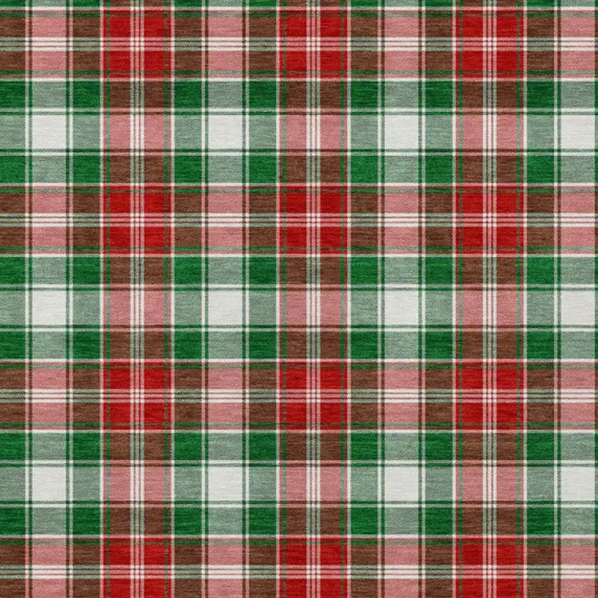 Emerald Red And White Plaid Washable Indoor Outdoor Area Rug Photo 3