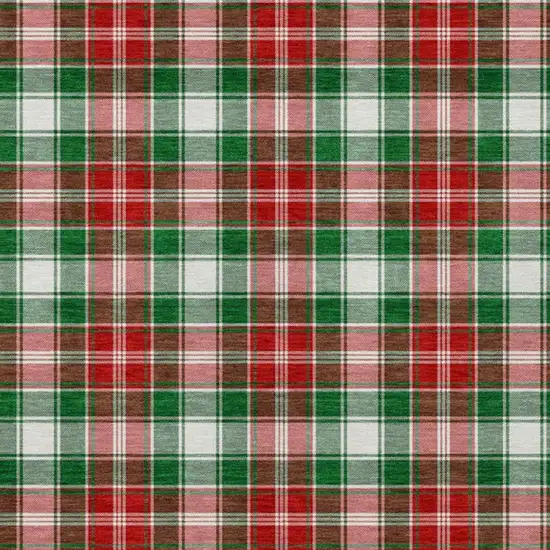 Emerald Red And White Plaid Washable Indoor Outdoor Area Rug Photo 3