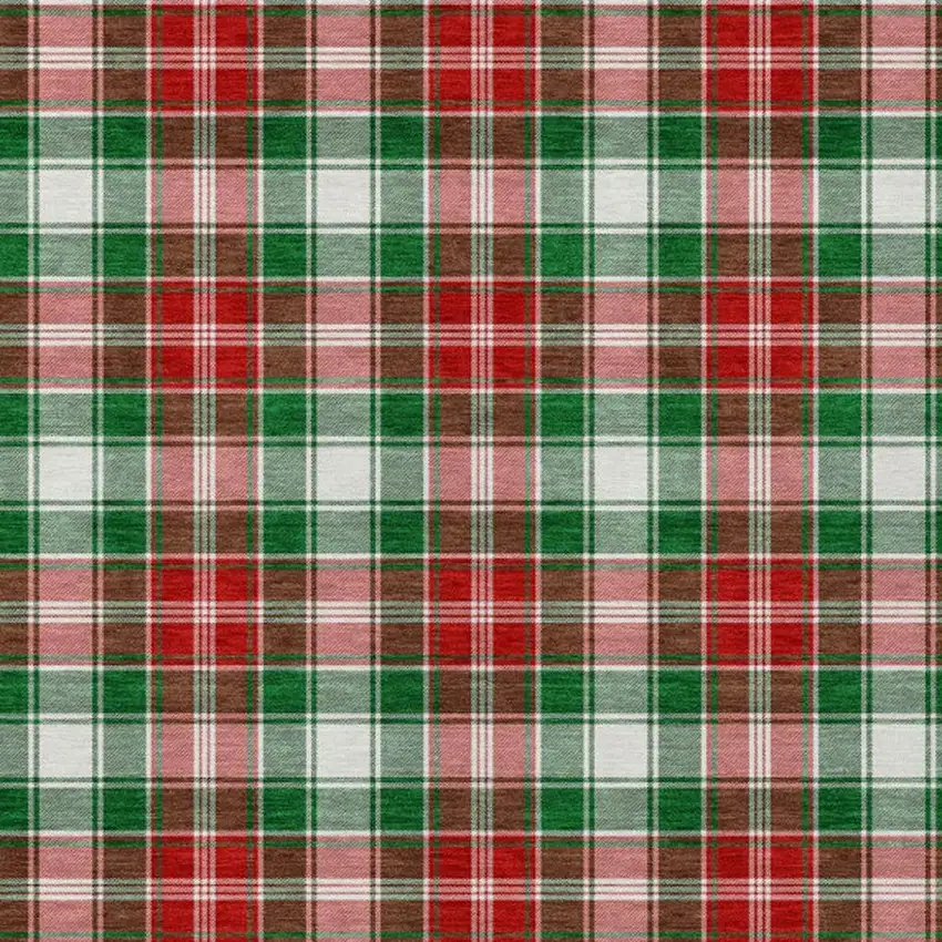Emerald Red And White Plaid Washable Indoor Outdoor Area Rug Photo 3