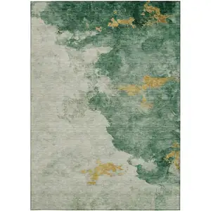 Photo of Emerald Sage And Ivory Abstract Washable Indoor Outdoor Area Rug