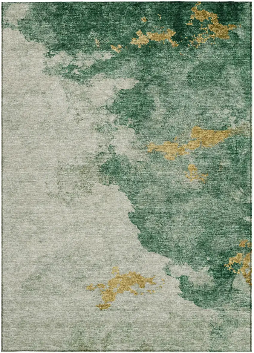 Emerald Sage And Ivory Abstract Washable Indoor Outdoor Area Rug Photo 1