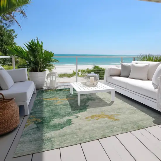 Emerald Sage And Ivory Abstract Washable Indoor Outdoor Area Rug Photo 7