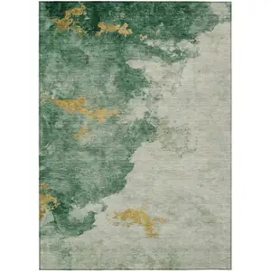 Photo of Emerald Sage And Ivory Abstract Washable Indoor Outdoor Area Rug