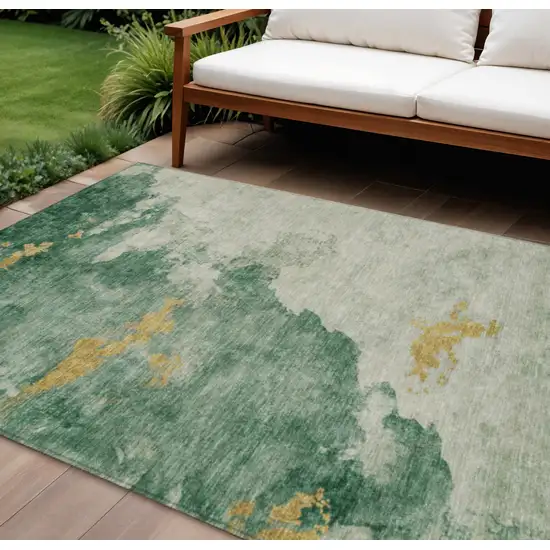 Emerald Sage And Ivory Abstract Washable Indoor Outdoor Area Rug Photo 2