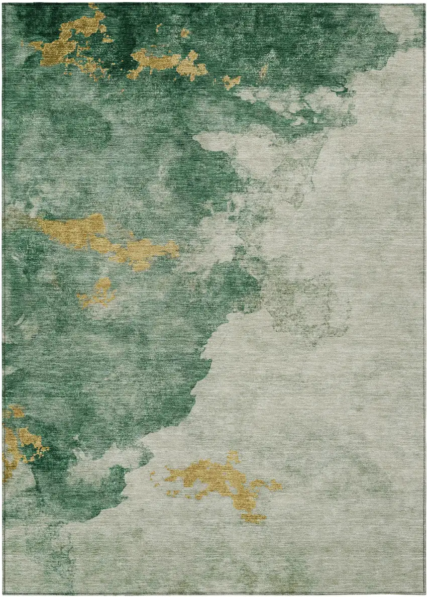 Emerald Sage And Ivory Abstract Washable Indoor Outdoor Area Rug Photo 1