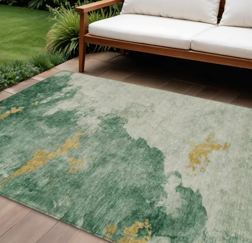 Emerald Sage And Ivory Abstract Washable Indoor Outdoor Area Rug Photo 2